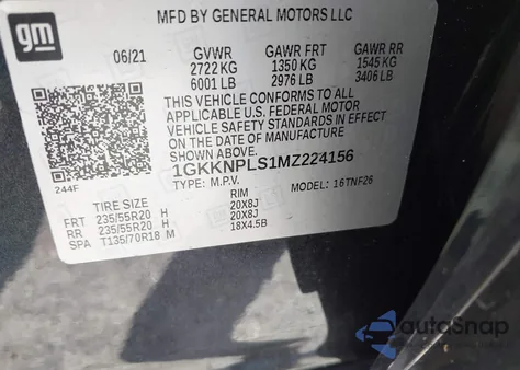 2021 GMC Acadia Fwd Denali из США, поврежденный, VIN 1GKKNPLS1MZ224156